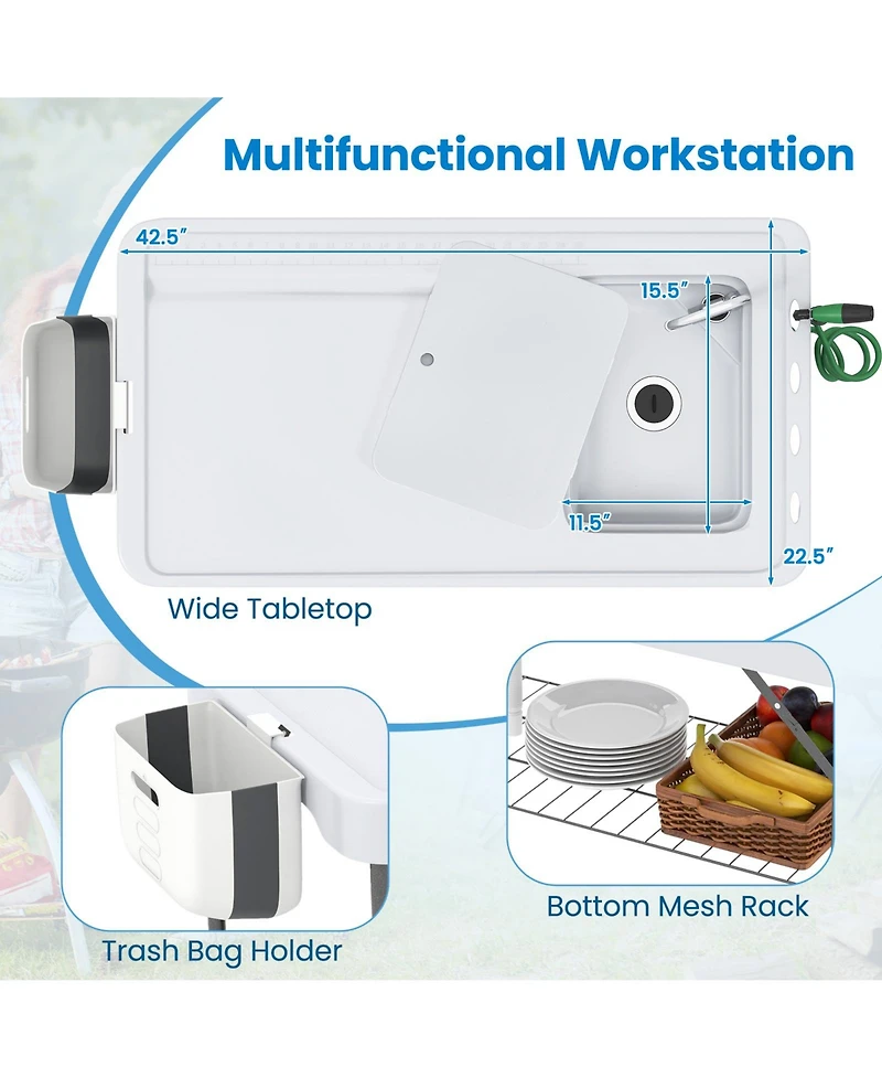 Gouun 2 in 1 Folding Fish Cleaning Table with Sink and Faucet for Patio Bbq
