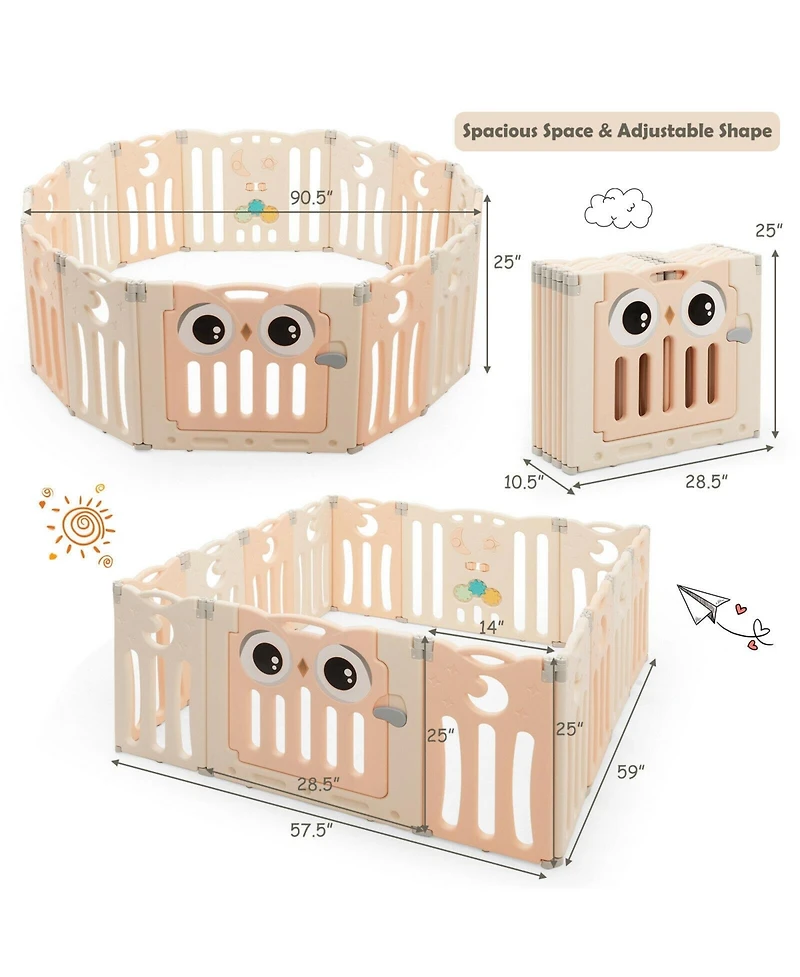 Gouun Kids 14-Panel Playpen Activity Center Foldable Play Yard with Lock Door