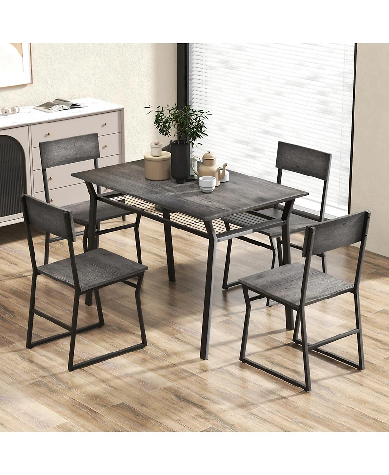 Gouun 5 Piece Dining Table Set with Storage Rack and Metal Frame