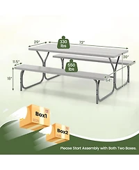 6 Ft Picnic Table Bench Set Dining and 2 Benches with Metal Frame Hdpe Tabletop