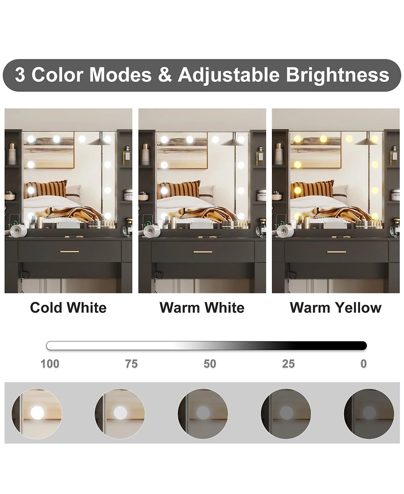 gaomon Vanity Desk With Led Lighted Mirror