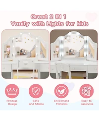 gaomon Kids Vanity Table, Princess Makeup Desk & Chair Set Withtouch Light Detachable Tri-Folding Mirror