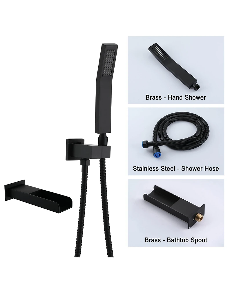 Mondawe 3-Function 10-In Ceiling Mounted Shower System With Waterfall Tub Filler