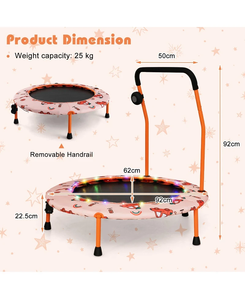 Gouun 36 Inch Mini Trampoline with Colorful Led Lights and Bluetooth Speaker
