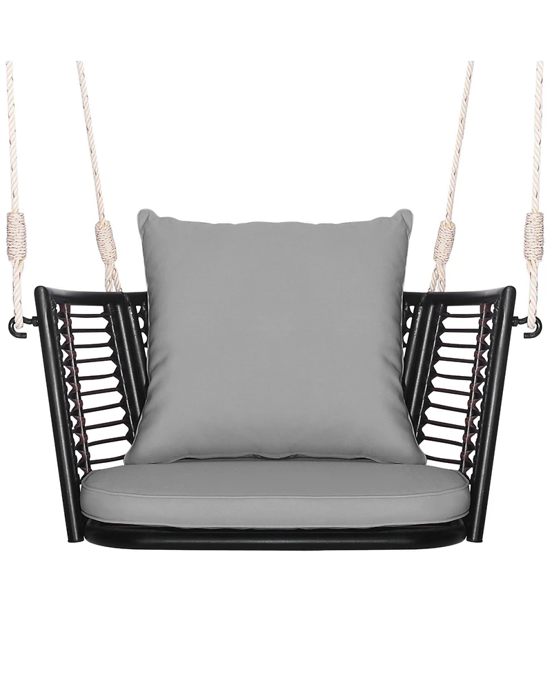 Gouun Single Person Hanging Seat with Woven Rattan Backrest for Backyard