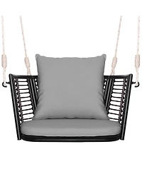 Gouun Single Person Hanging Seat with Woven Rattan Backrest for Backyard