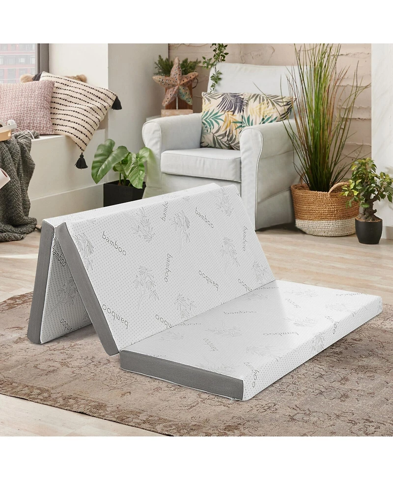 Gouun 4 Inch Tri-fold Cool Gel Memory Foam Mattress-Queen Size