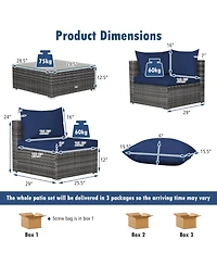 7 Pieces Patio Rattan Furniture Set Sectional Sofa Garden Cushion