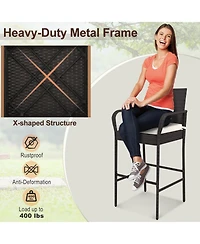 Gouun 4 Pieces Outdoor Pe Rattan Cushioned Barstool Set with Armrests-Set of 4
