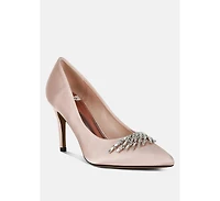 Rhodolia Diamante Brooch Detail Satin Pumps