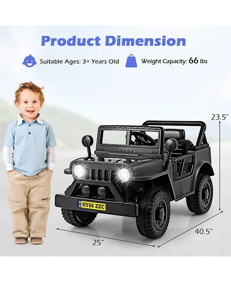 Gymax 12V Kids Ride on Truck Car w/Remote Control Threaded Wheels 3 Speeds Led Lights