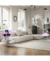 Homcom Set of 2 End Tables w/ Power Outlets & Lights for Living Room,
