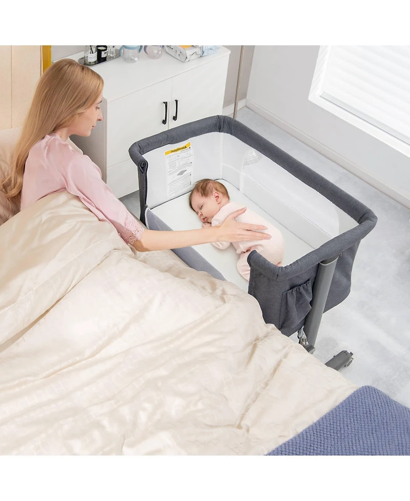 Gouun Portable Baby Bedside Bassinet with 5-level Adjustable Heights and Travel Bag