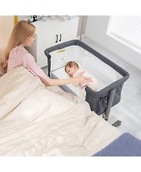 Gouun Portable Baby Bedside Bassinet with 5-level Adjustable Heights and Travel Bag