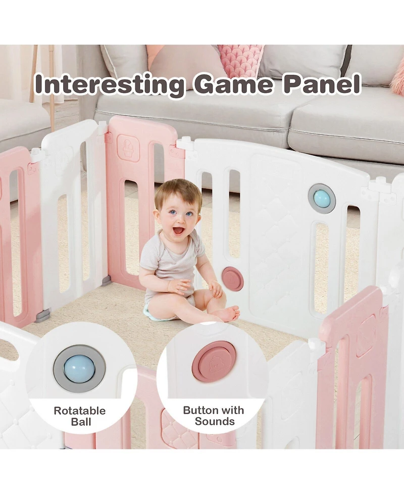 Gouun Kids 14 Panels Safety Activity Play Center with Drawing Board