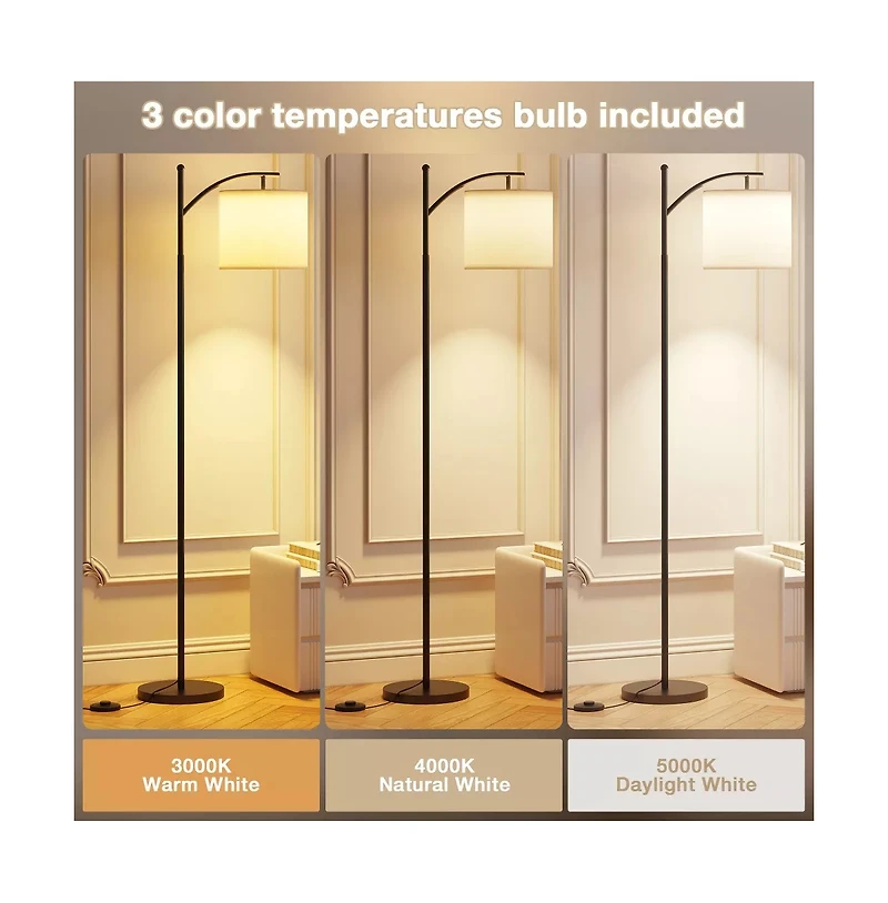 Sugift Metal Arc Floor Lamp with 3 Color Temperatures Led Bulb