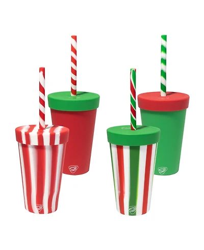 Straw Tumbler 16 oz: 4 pk - Peppermint, Poinsettia, Classic Red, Classic Green