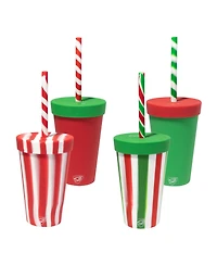 Straw Tumbler 16 oz: 4 pk - Peppermint, Poinsettia, Classic Red, Classic Green