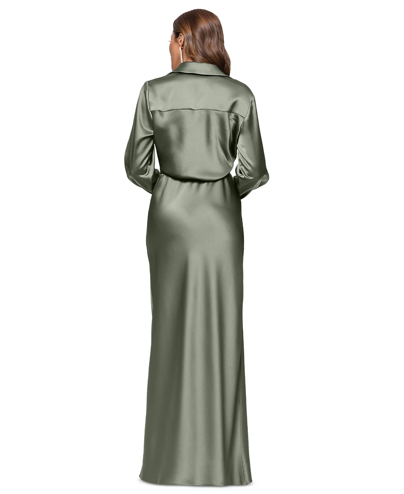 Xscape Women's Satin Shirtdress Gown
