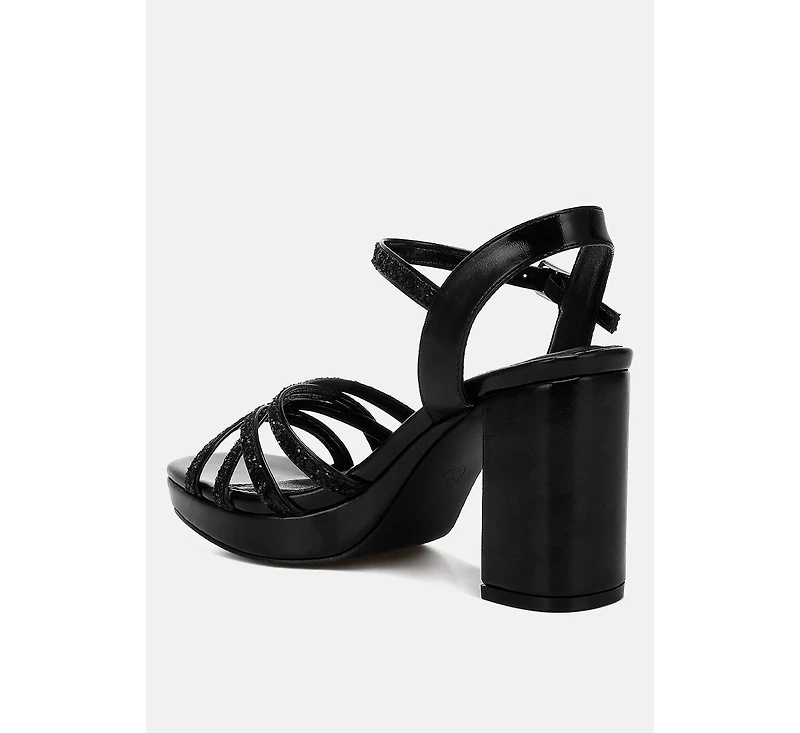Sparks Fly Glitter Strappy Block Sandals Women
