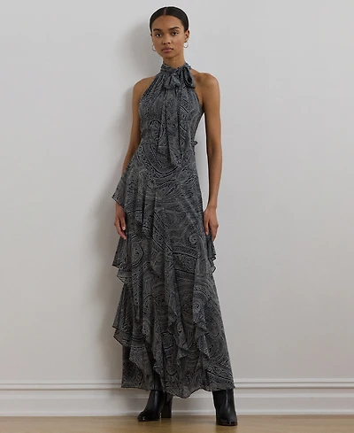 Lauren Ralph Lauren Women's Paisley Belted Georgette Tiered Gown