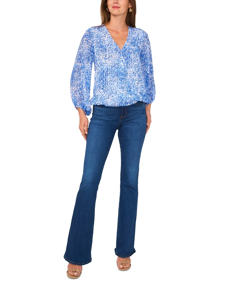 Vince Camuto Women's Printed V-Neck Balloon-Sleeve Faux-Wrap Top