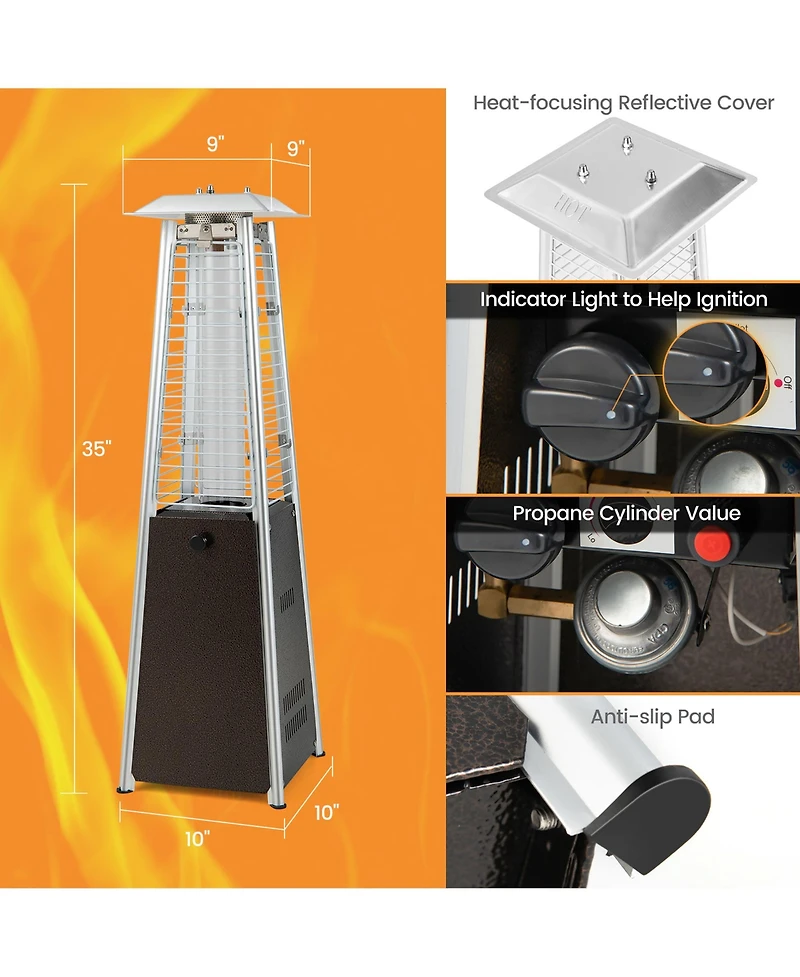 35'' Portable Tabletop Pyramid Patio Heater Steel Propane gas 10000 Btu