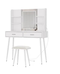 gaomon Makeup Vanity Desk, Vanity Mirror with Lights Desk and Chair
