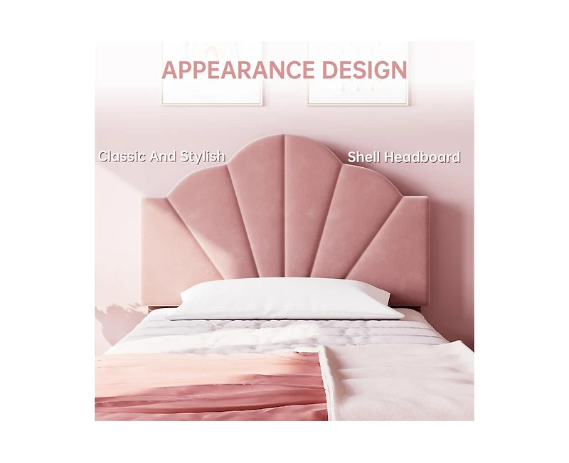 gaomon Twin Pink Bed Frame, Twin Velvet Upholstered Bed Frame with Height Adjustable Headboard
