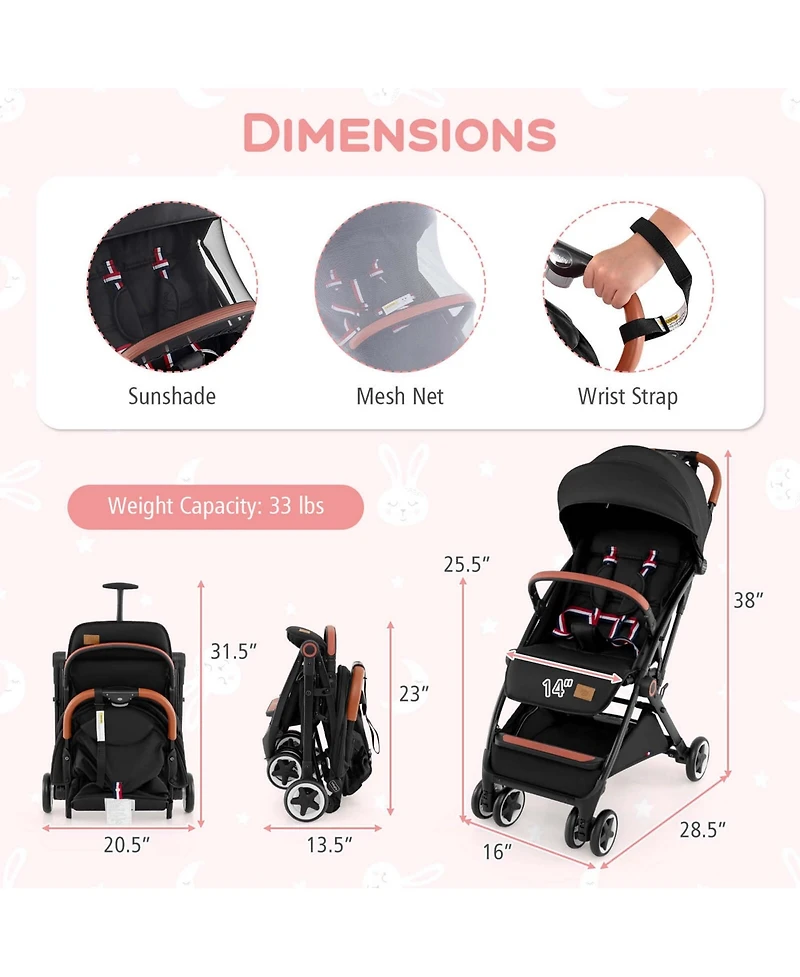 Costway Lightweight Stroller Aluminium Frame with Net for Travel 15 lbs