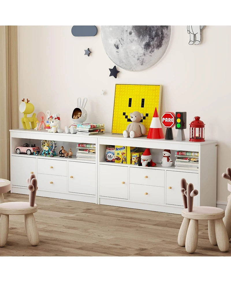 Kids Toy Storage Organizer Wooden Children Bookshelf Chest with Open Shelf