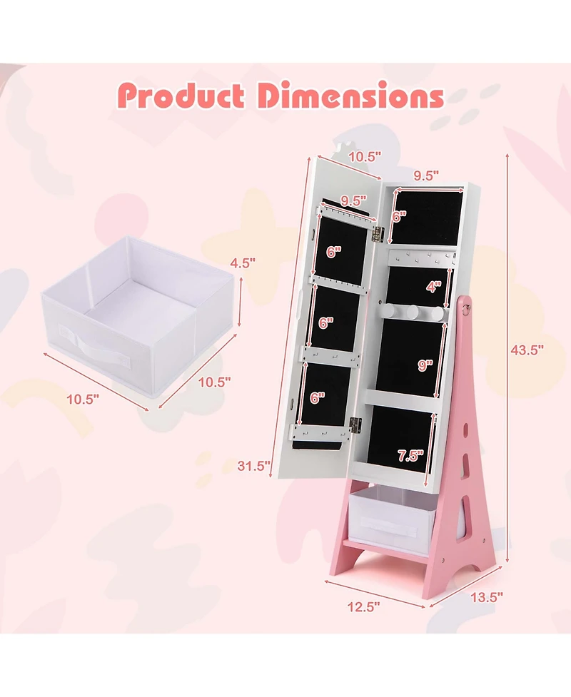 Costway Kids Vanity Set Princess Makeup Dressing Table & Chair with Jewelry Armoire