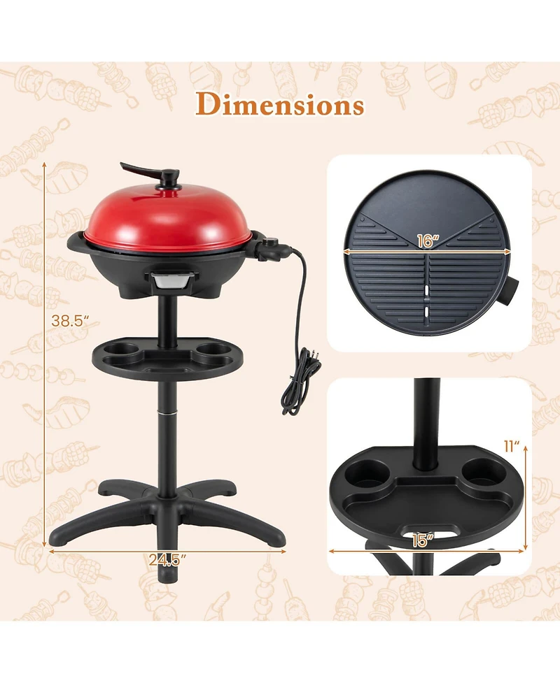 Electric Bbq Grill 1350W Non-stick 4 Temperature Setting Outdoor Garden Camping