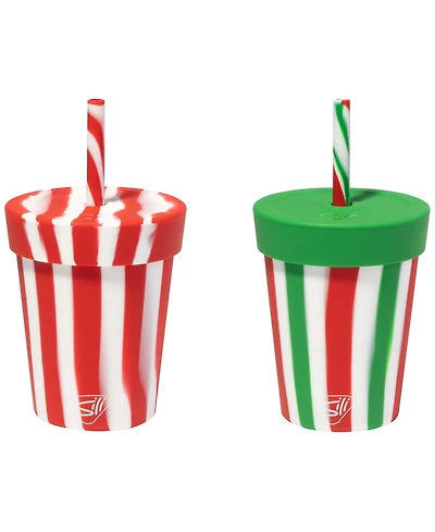 Kids Straw Tumblers 8oz: 2 pk - Peppermint & Poinsettia