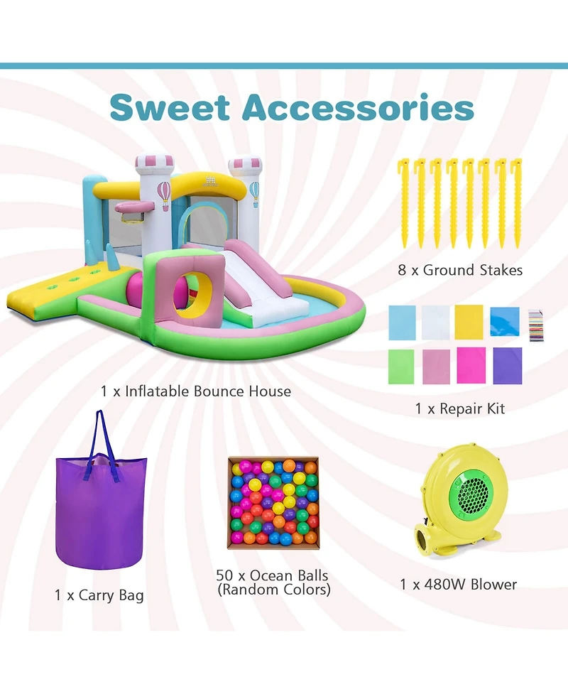 Costway Inflatable Bounce House with Slide Jumping Area Obstacle Ball Pit 502W Blower