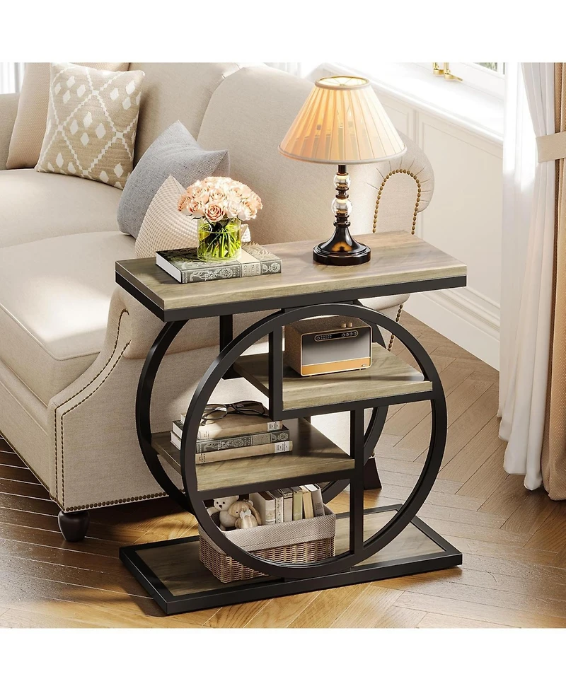 Tribesigns End Table Set of 2, 4-Tier Narrow Side Table, Wood Small Sofa Side Table, Industrial Bedside Table for Bedroom, Living Room