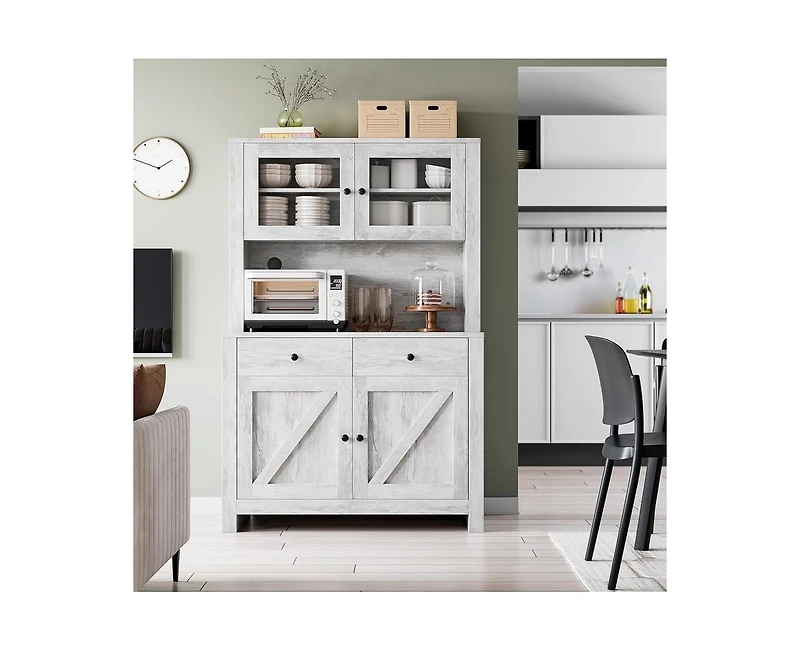 gaomon Kitchen Pantry Cabinet with Microwave Stand, Freestanding Hutch Cabinet with Buffet Cupboard, Tall Kitchen Cabinets with Adjustable Shelves for