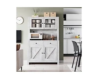 gaomon Kitchen Pantry Cabinet with Microwave Stand, Freestanding Hutch Cabinet with Buffet Cupboard, Tall Kitchen Cabinets with Adjustable Shelves for
