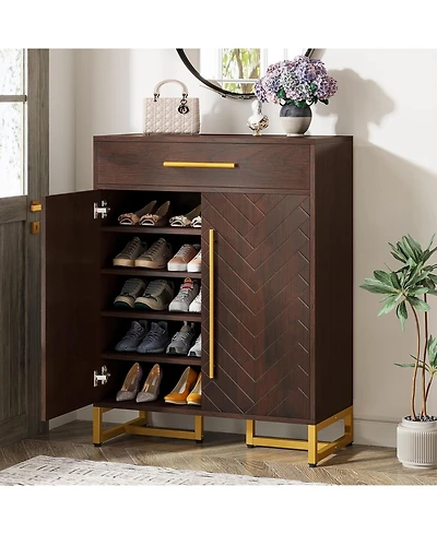 Tribesigns Shoe Cabinet with Doors, 20 Pairs Shoe Storage Cabinet with Drawer for Entryway, Modern Shoe Rack Organizer with Adjustable Shelves for Hal