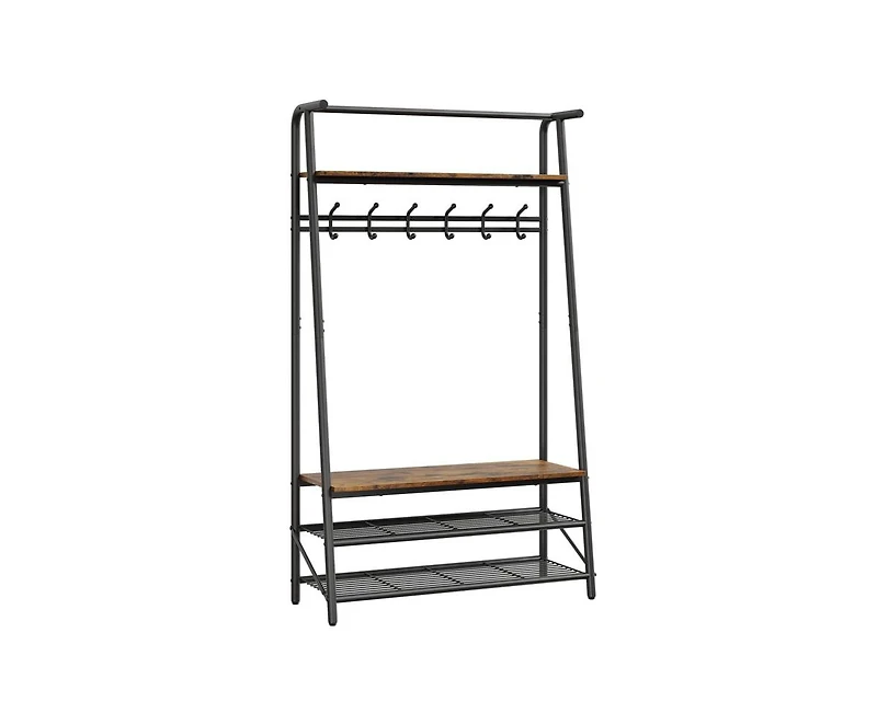 gaomon Coat Rack Shoe Bench, 4-in-1 Hall Trees Entryway Bench with Coat Rack and Shoe Rack