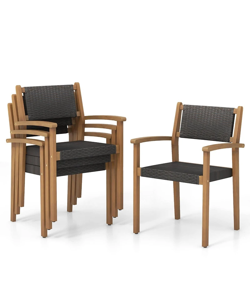 Gouun Set of 2 Stackable Outdoor Wicker Dining Chair