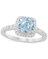 Aquamarine (1-1/4 ct. t.w.) & Diamond (1/2 Cushion Halo Bridal Set 14k White Gold