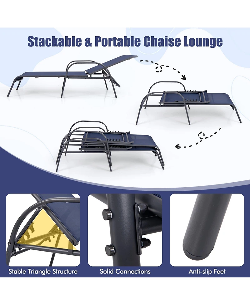 Gouun Adjustable Patio Chaise Folding Lounge Chair with Backrest