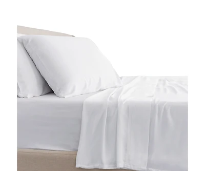 Cariloha Classic 4-Piece Twill Sheet Set | White | Queen | Viscose Material |Extra soft, Cooling for Hot Sleepers, Corner Bands