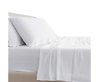 Cariloha Classic 4-Piece Twill Sheet Set | White | Queen | Viscose Material |Extra soft, Cooling for Hot Sleepers, Corner Bands
