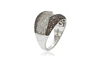 Suzy Levian Sterling Silver Brown and White Cubic Zirconia Ring