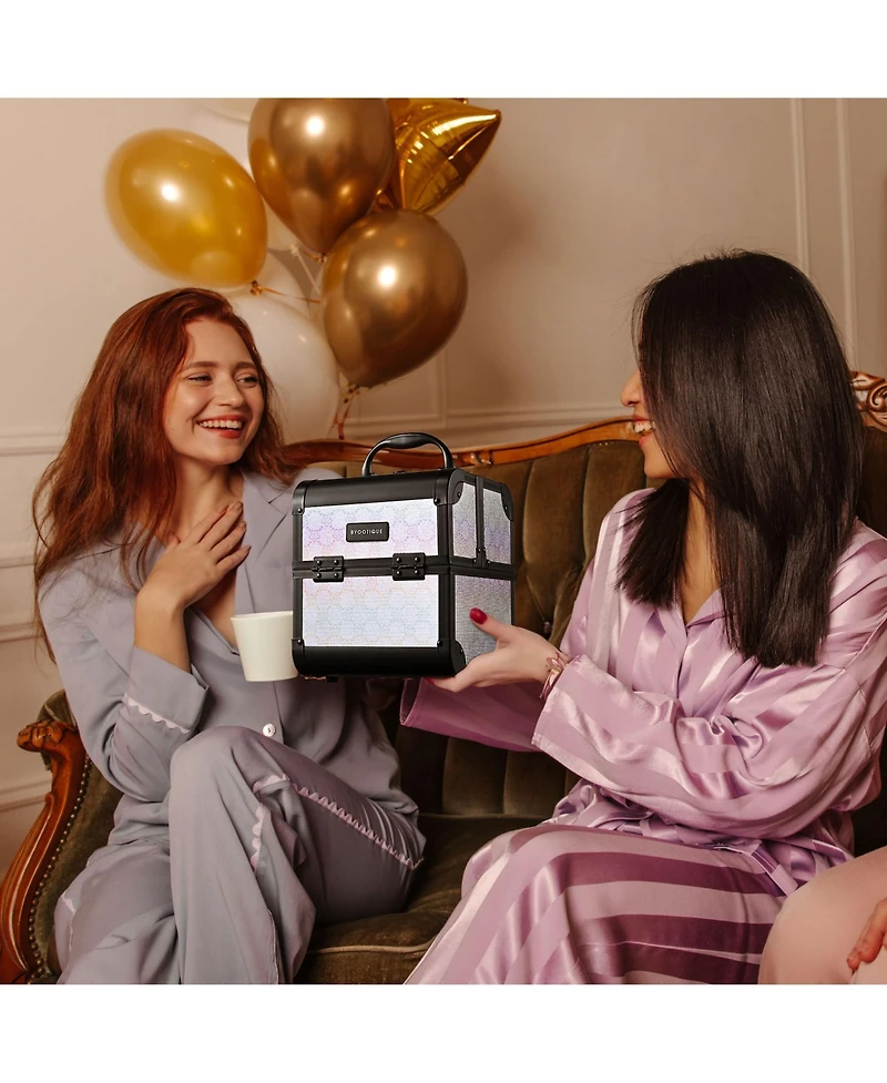 Byootique Makeup Train Case Cosmetic Organizer w/ Mirror Artist Grace ForgetMeNot