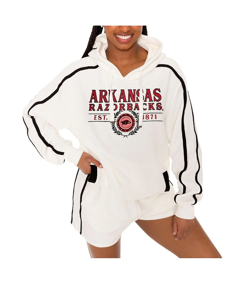 Gameday Couture Women's Cream Arkansas Razorbacks Down, Set, Go Pullover Hoodie and Shorts Set