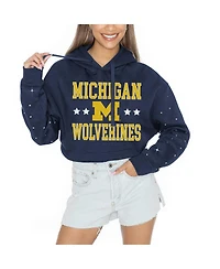 Gameday Couture Women's Navy Michigan Wolverines Can't Lose Rhinestone Cropped Pullover Hoodie