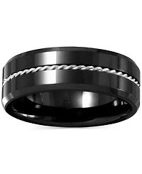 Men's Black Ceramic & Sterling Silver Twist Rope Band
